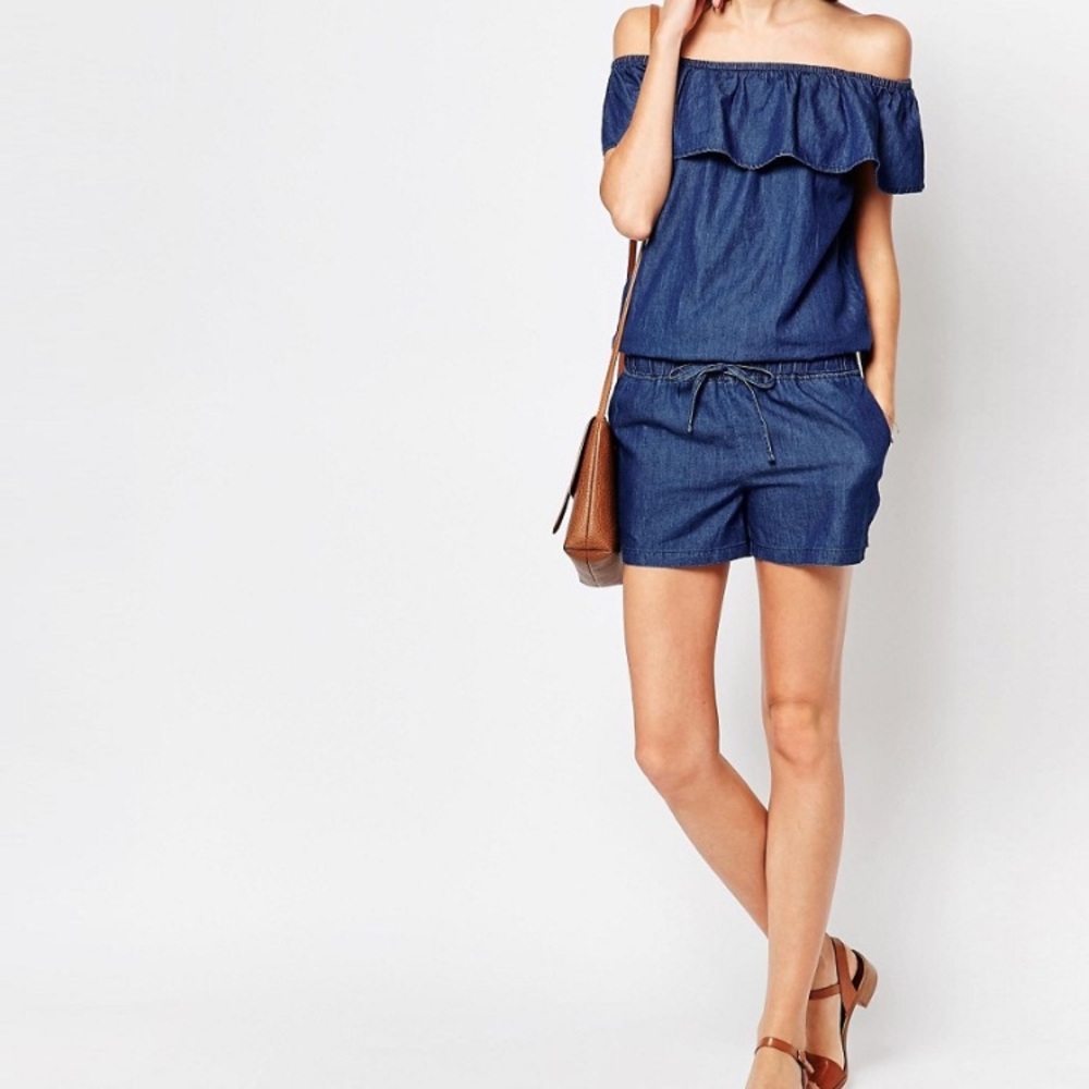 Vero moda denim off-shoulder romper